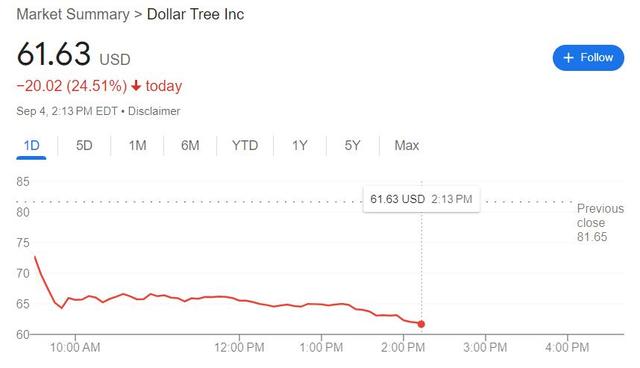 又一美国一元店巨头亮消费红灯！Dollar Tree全年盈利指引猛砍20%，盘中大跌超20%｜财报见闻